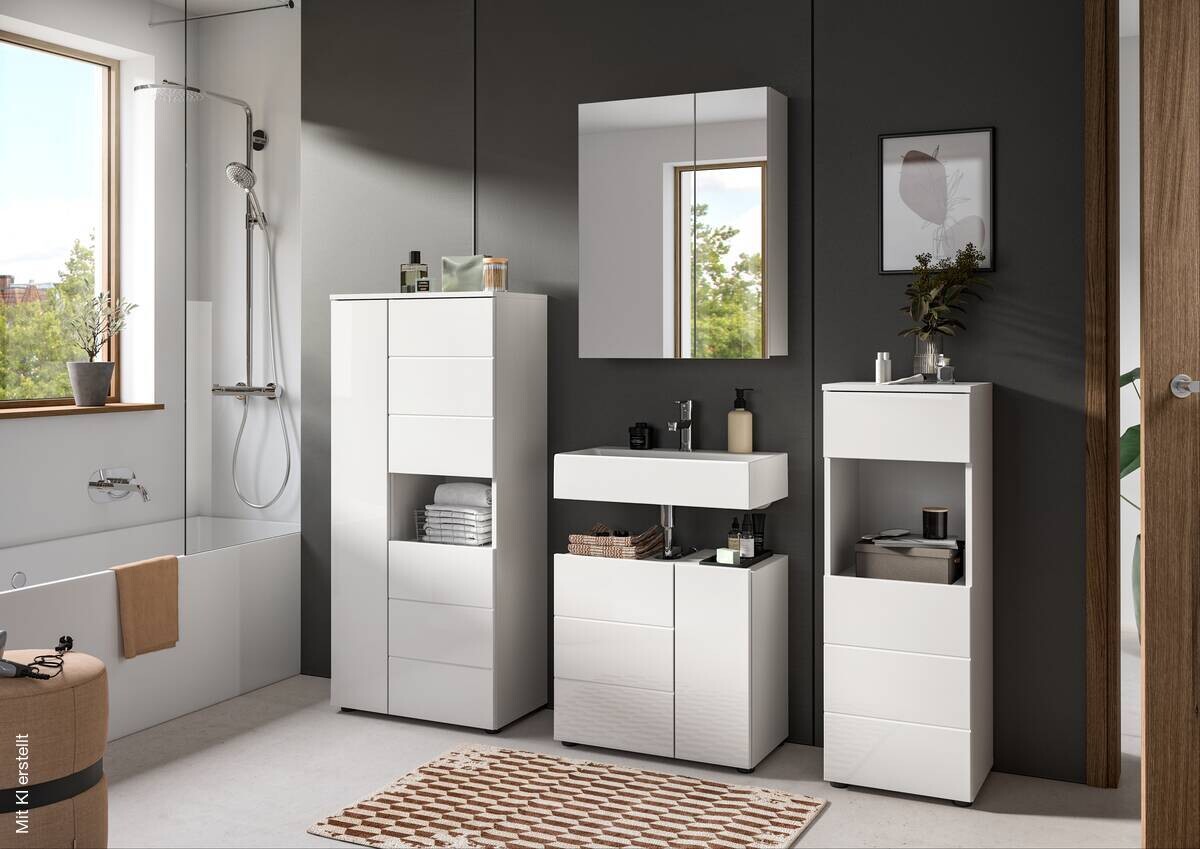 Badezimmer-Set VIRA weiß weiß Hochglanz B/H/T: ca. 188x190x34 cm