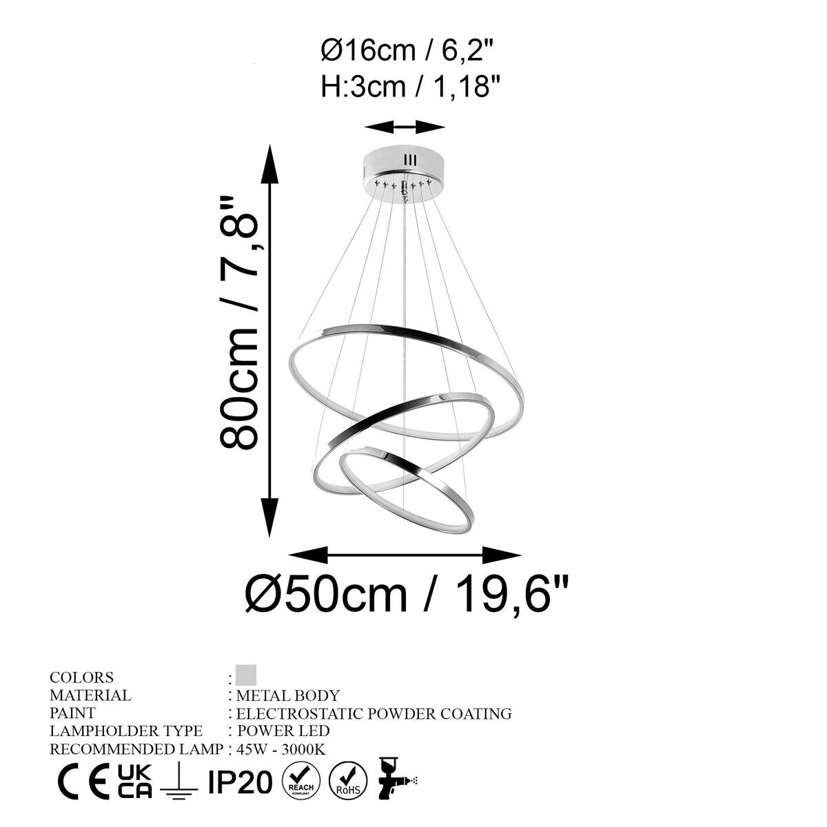 Opviq LED-Pendelleuchte Chrom B/H/T: ca. 50x80x50 cm