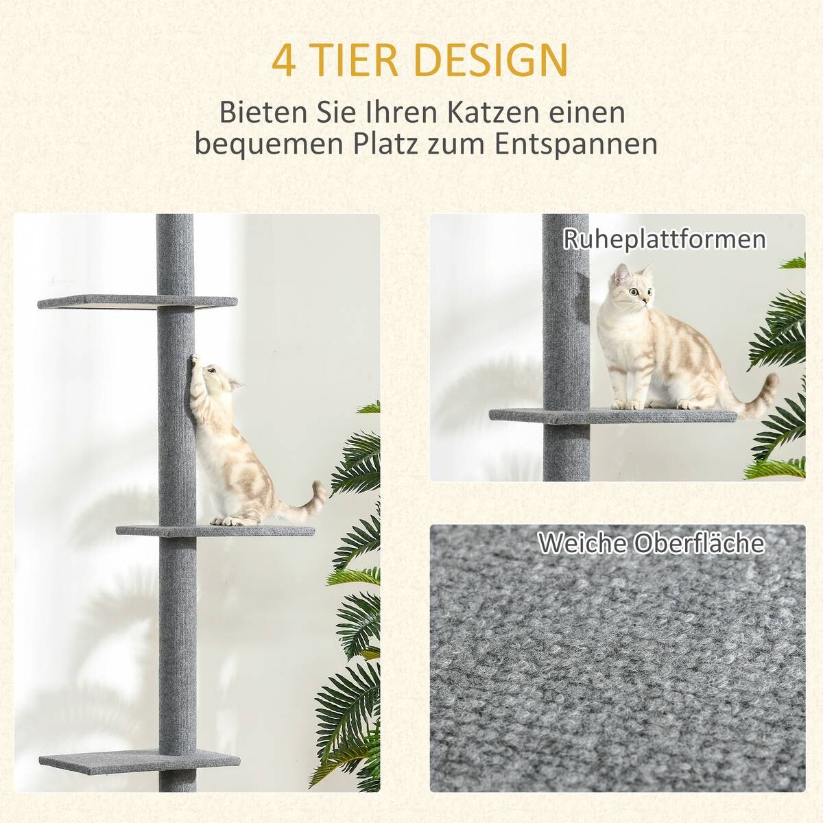 PawHut Kratzbaum grau Polyester B/H/L: ca. 27x228x43 cm