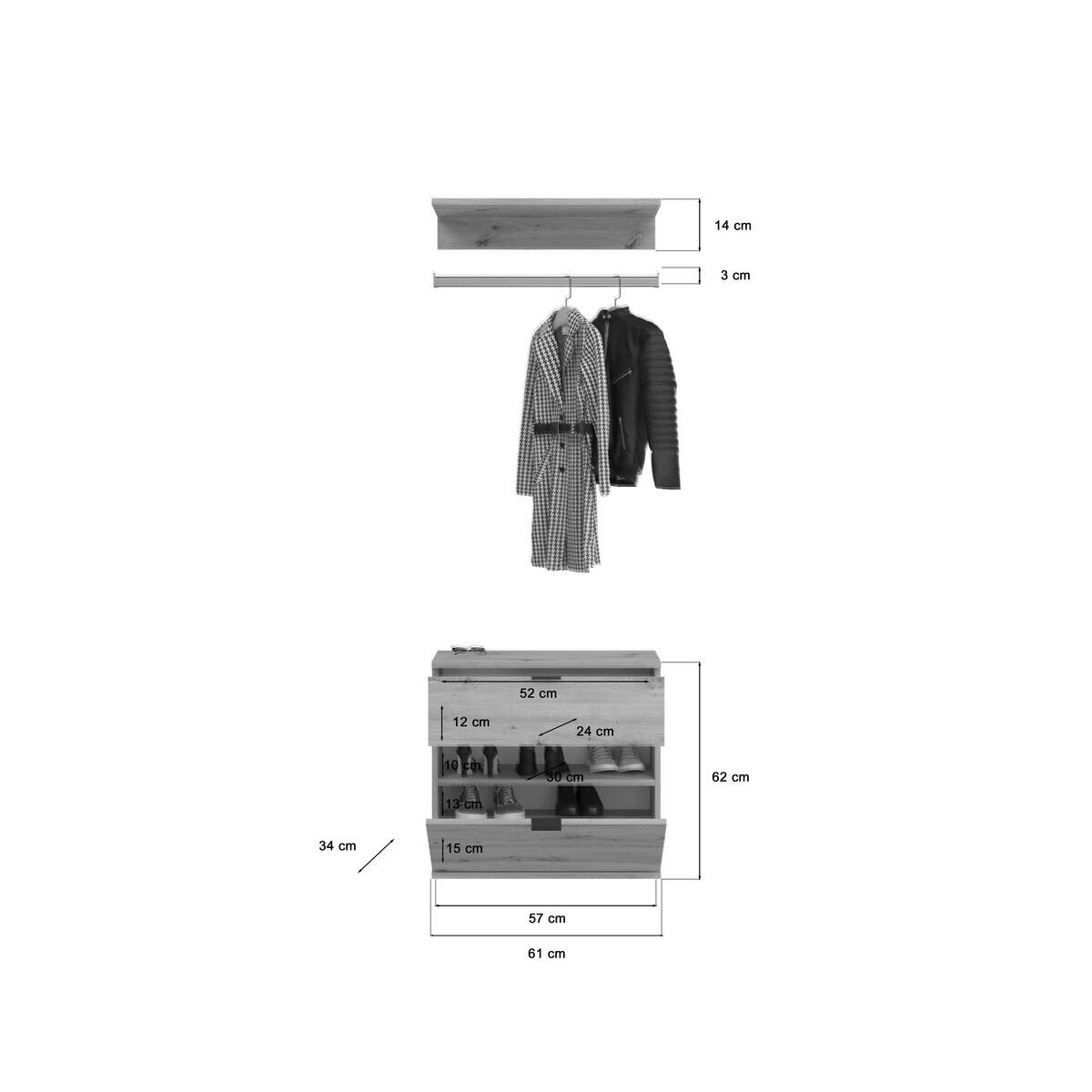 Garderobe PROJEKT Eiche Artisan Nachbildung weiß Hochglanz Spiegel B/H/T: ca. 213x193x34 cm