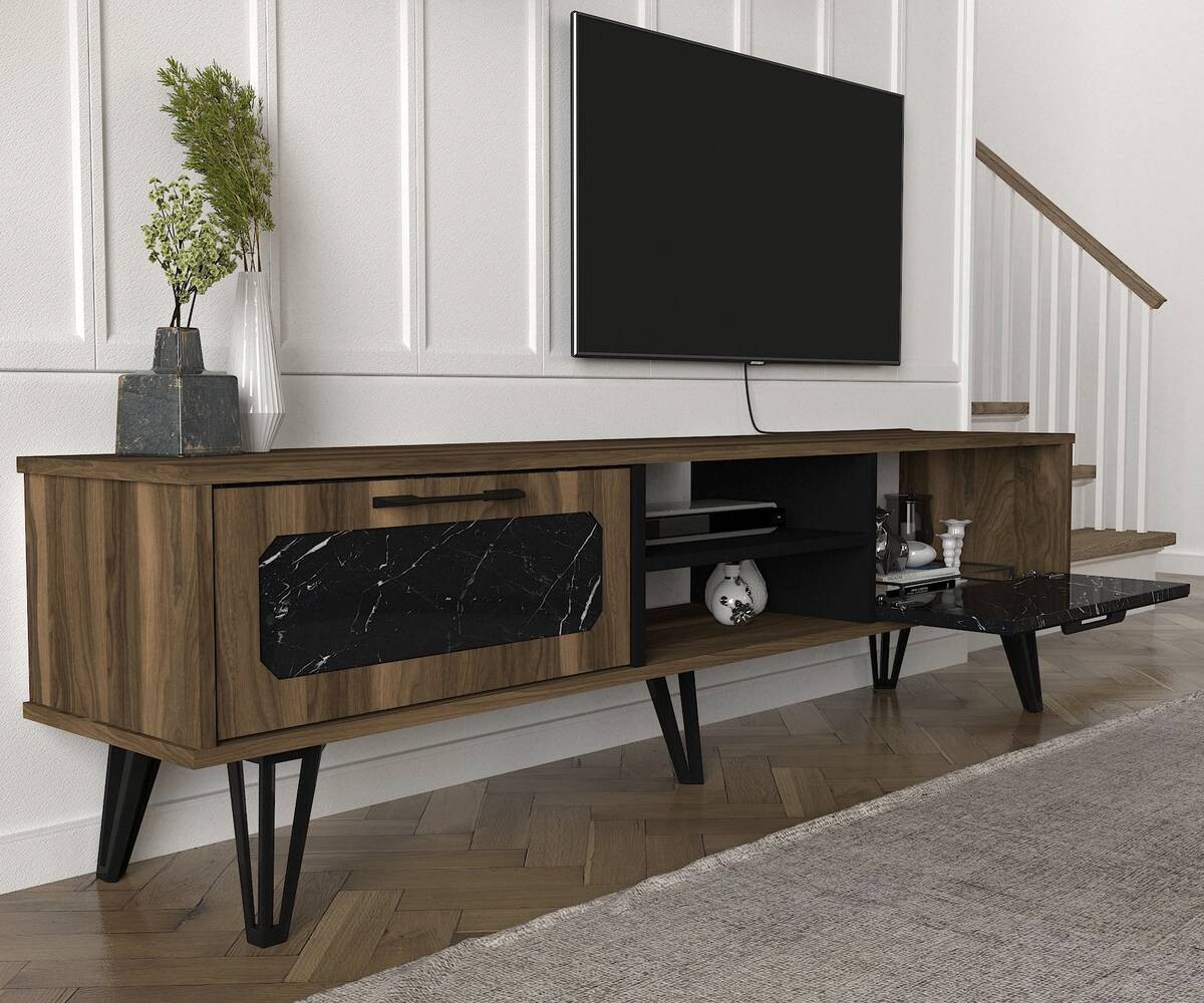 Wohnwand Lampert walnuss Nachbildung Marmoroptik B/H/T: ca. 180x51x35 cm
