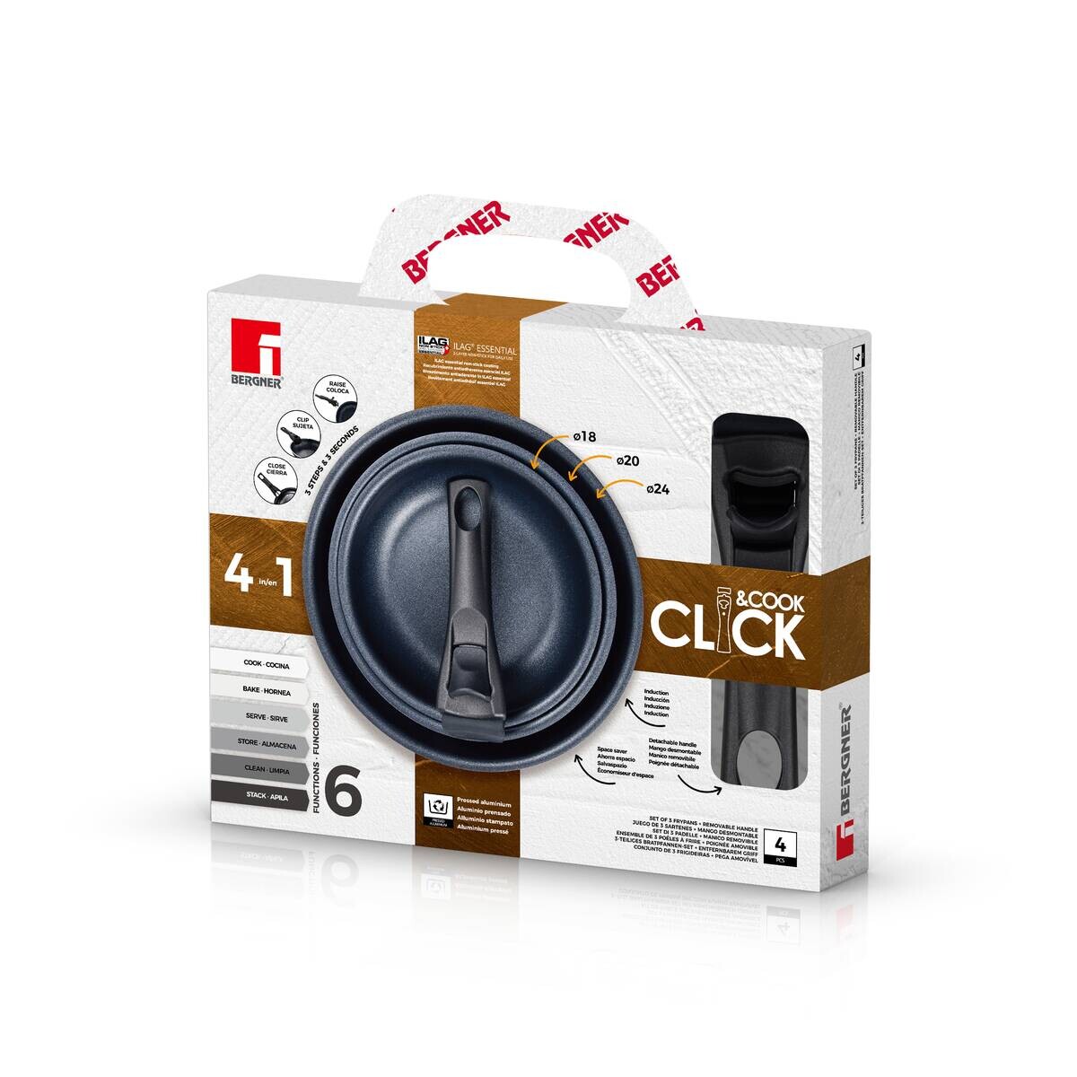 BERGNER Pfannenset Click u. cook schwarz Aluminium