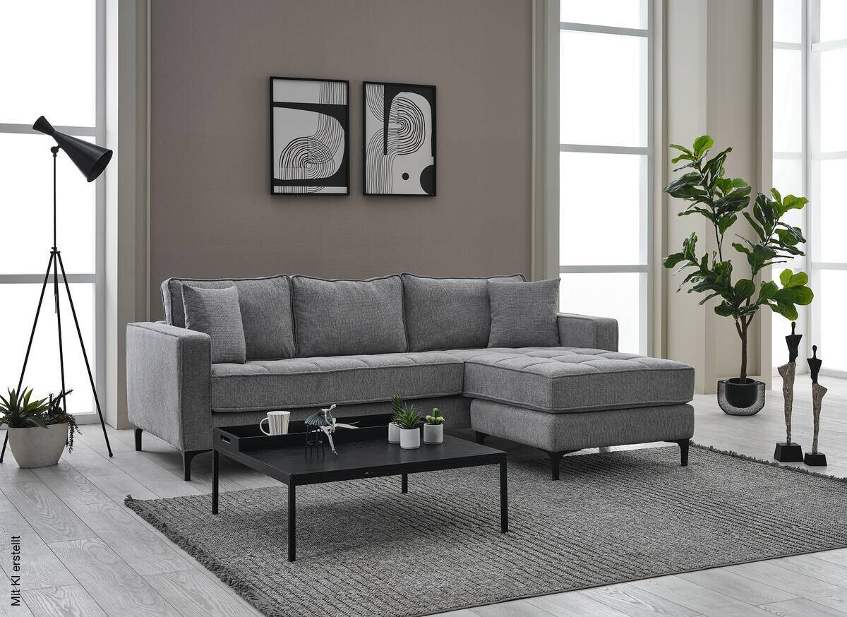 Ecksofa hellgrau Microfaser B/H/T: ca. 238x67x185 cm