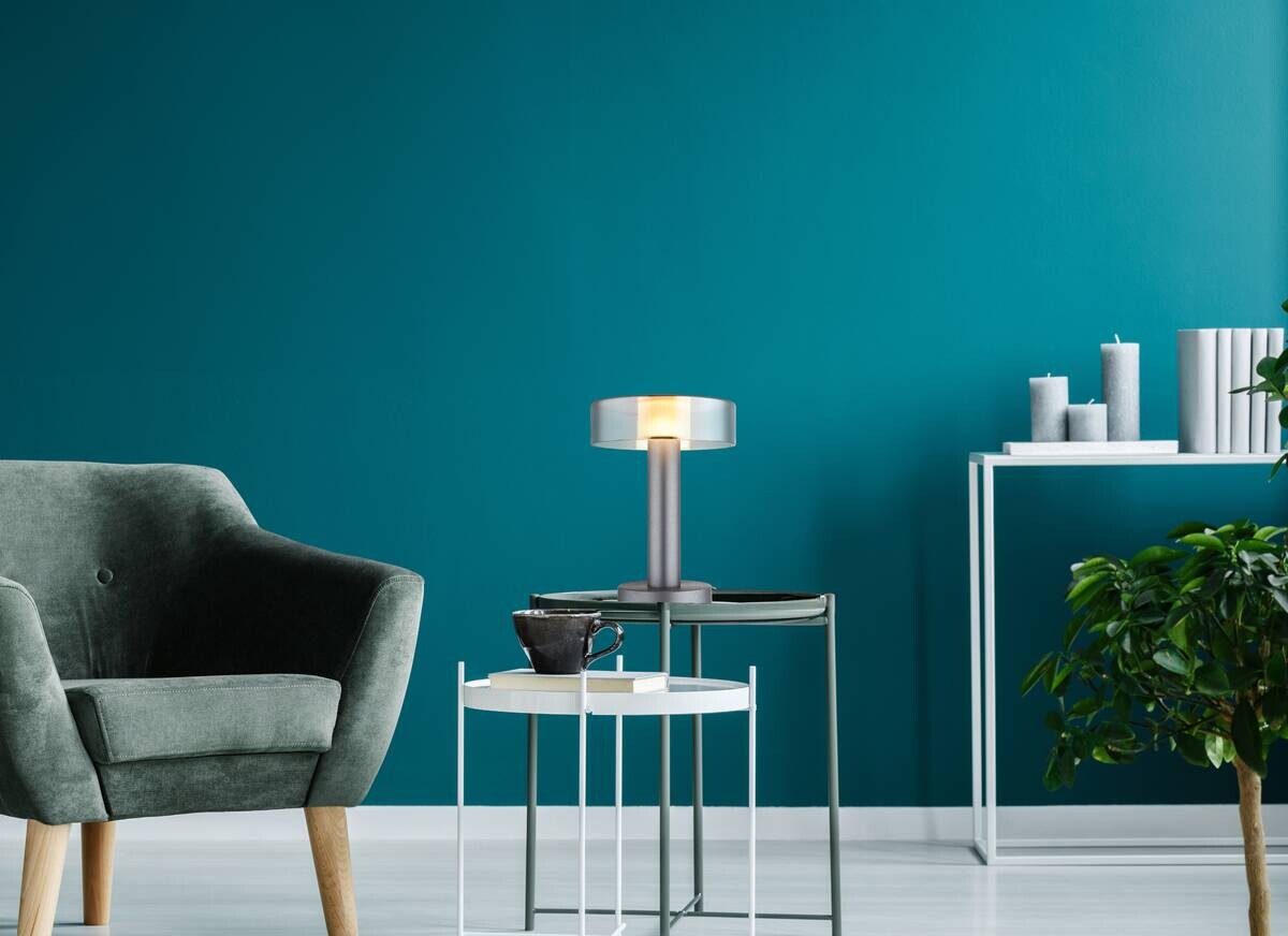 GLOBO Tischleuchte grau Aluminium Metall Glas H/D: ca. 31x22 cm 1 Brennstellen