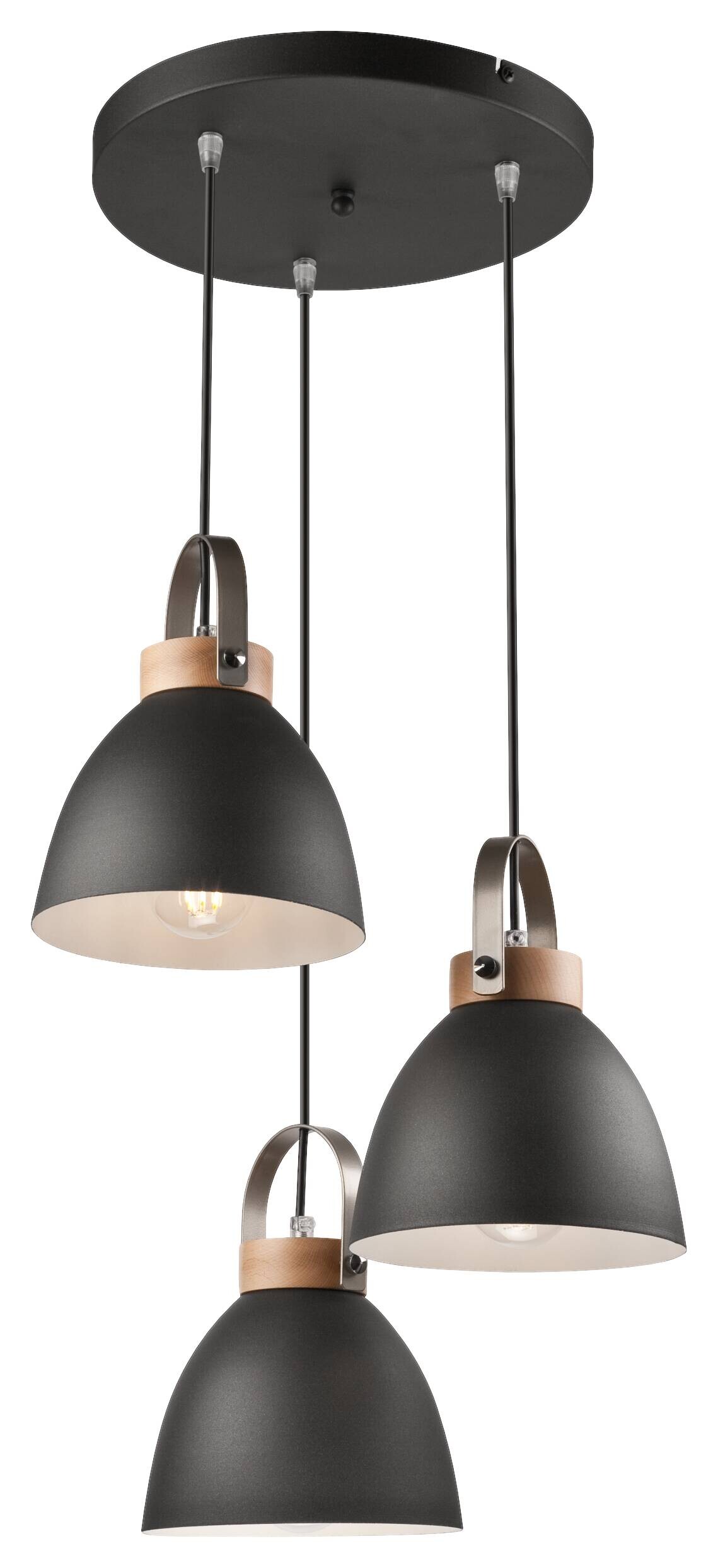 Lamkur Pendelleuchte DANIELLE 31781 Graphit Holz Stahl H/L: ca. 79x37 cm E27 3 Brennstellen