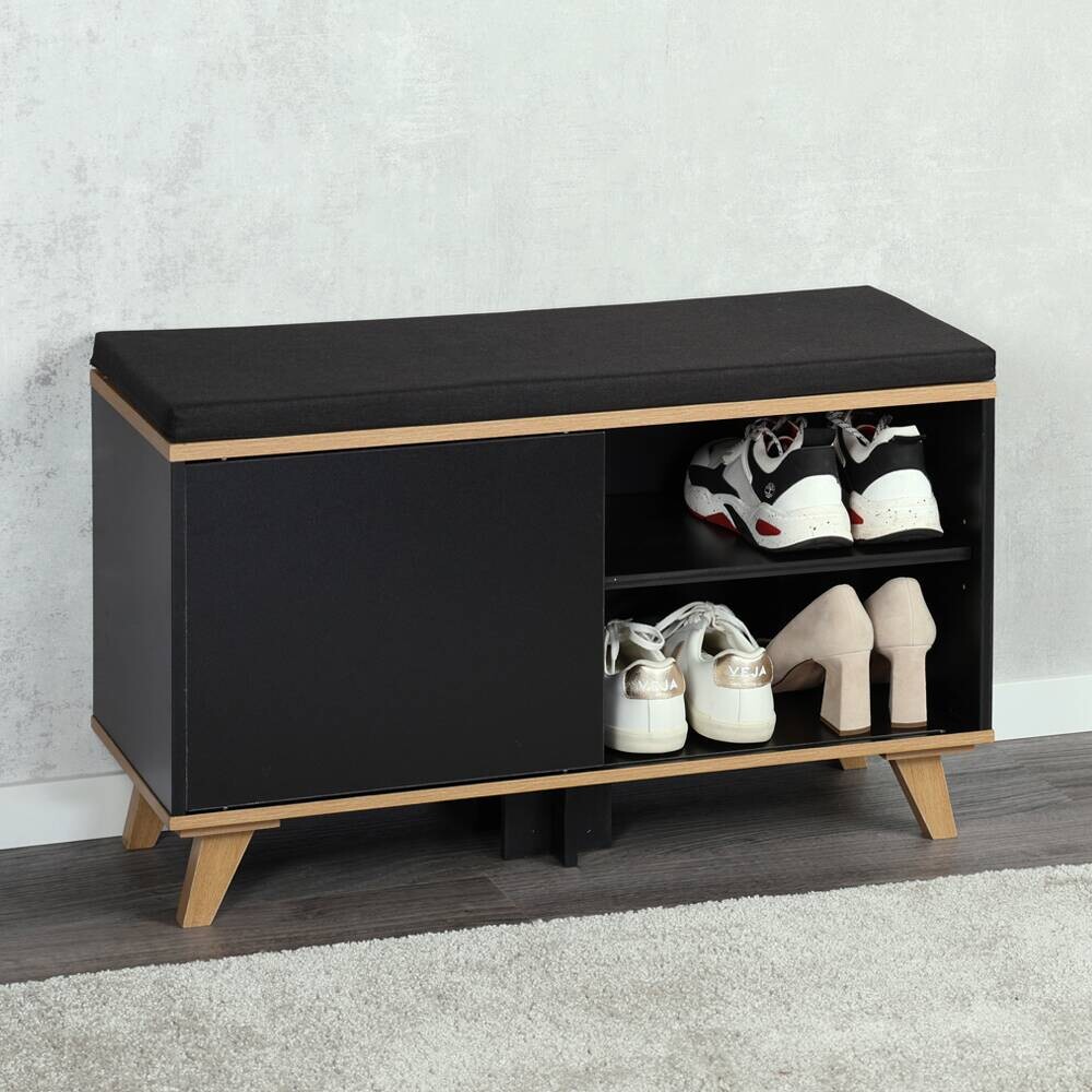 Schuhschrank schwarz Holz B/H/L: ca. 30x48x77 cm