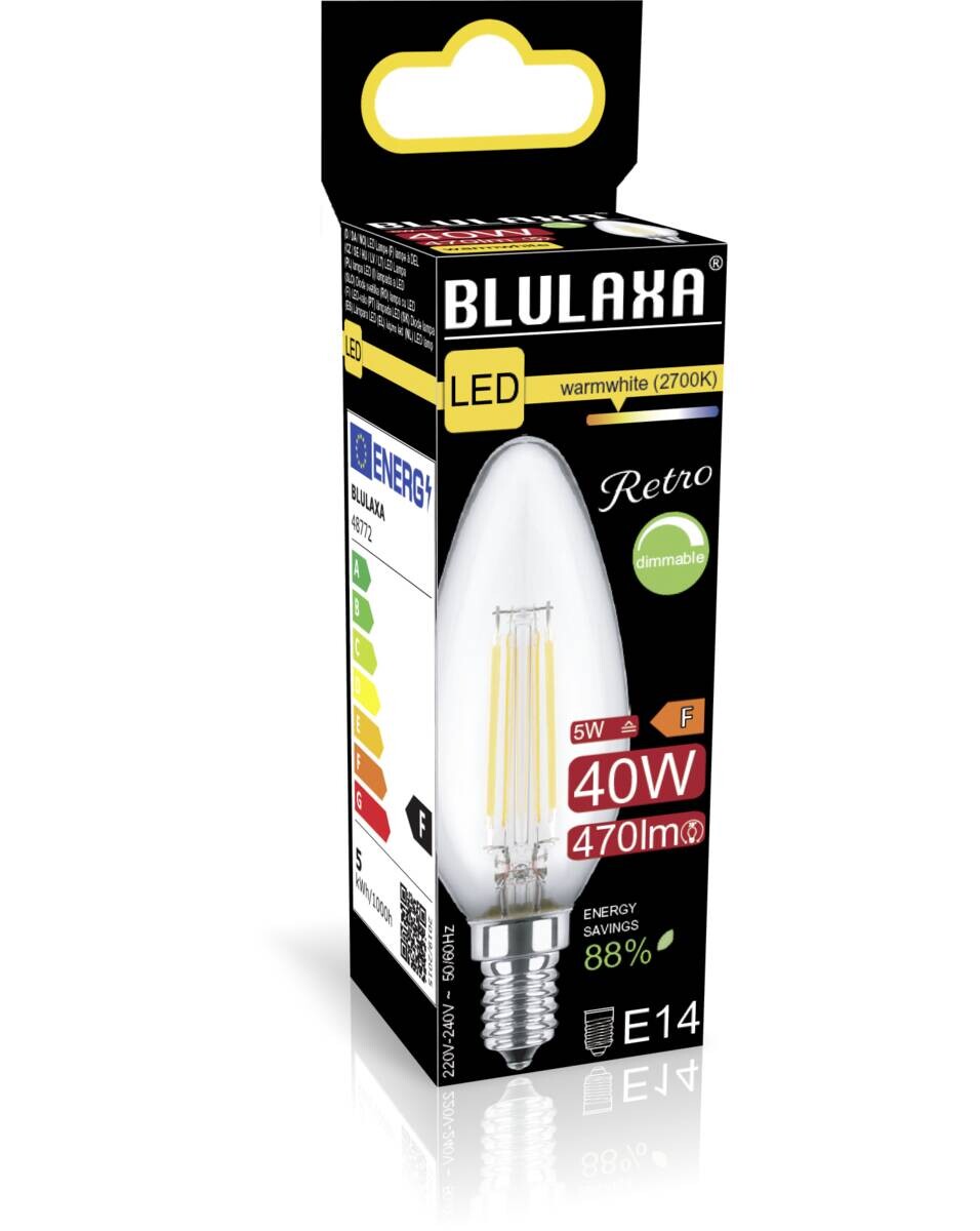 Blulaxa LED-Leuchtmittel Kerzenlampe Filamentlampe 48722 E14