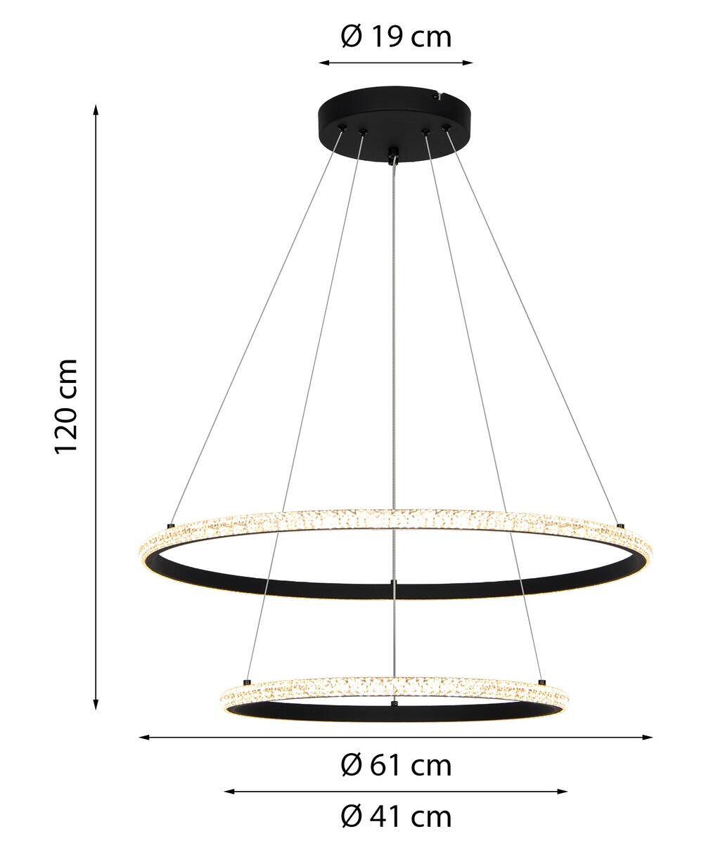 POCOline LED-Pendelleuchte Aletta schwarz Metall Acryl H/D: ca. 120x60 cm