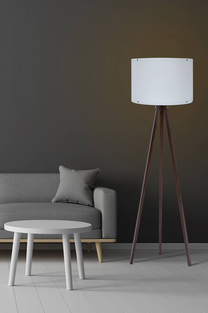 Opviq Stehlampe weiß nussbaum MDF Polypropylen B/H/L: ca. 38x145x38 cm E27 1 Brennstellen