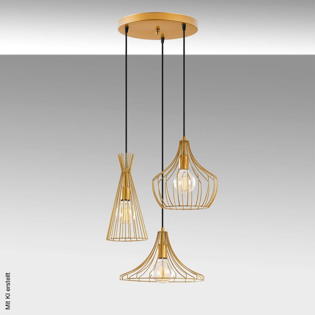 Opviq Pendelleuchte Mezopotamya gold B/H/T/L/D: ca. 55x113x55x55x55 cm E27 3 Brennstellen