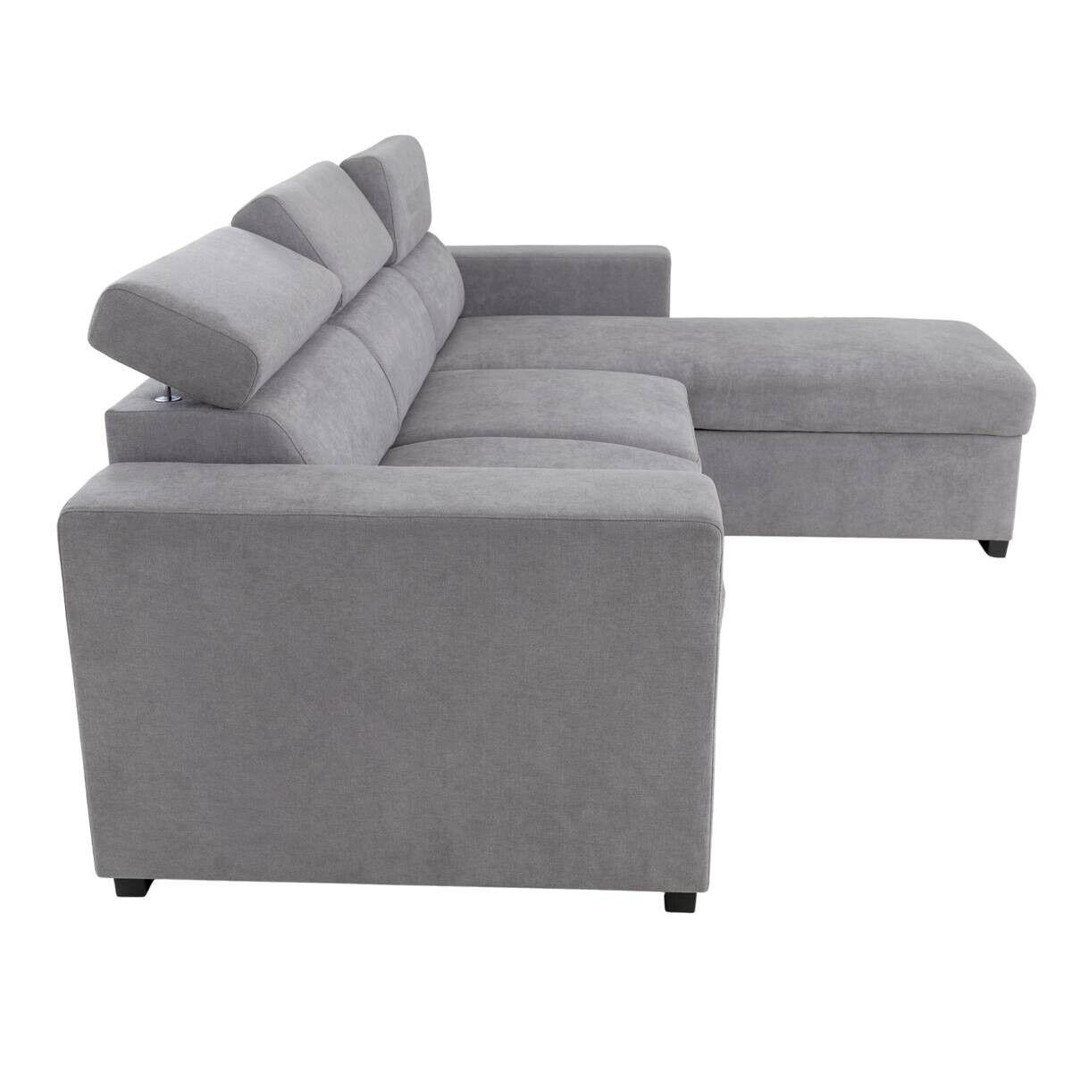 Ecksofa mit Bettfunktion und Bettkasten hellgrau Webstoff B/H/T: ca. 237x88x167 cm
