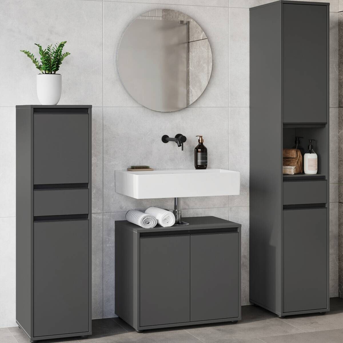 Badezimmer-Set 9931-547 Graphit B/H/T: ca. 156x190x34 cm