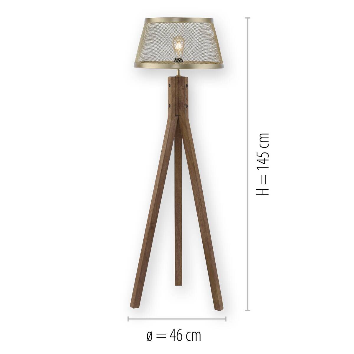 Stehlampe Frederik messing Holz B/H/L: ca. 46x145x46 cm E27 1 Brennstellen