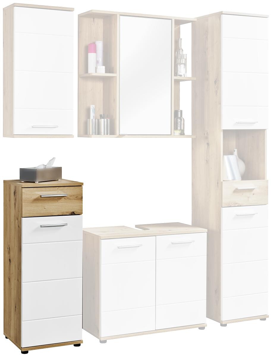 Badkommode Bergen Eiche Artisan Nachbildung weiß Hochglanz B/H/T: ca. 35x92x35 cm