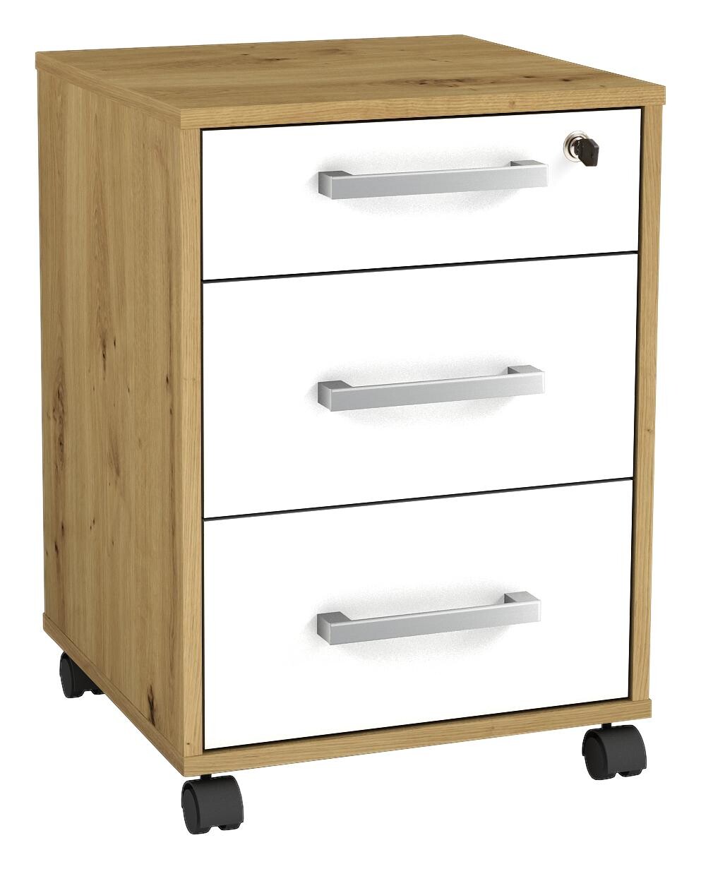 Rollcontainer Eiche Artisan Nachbildung weiß glänzend B/H/T: ca. 40,5x57,5x40 cm