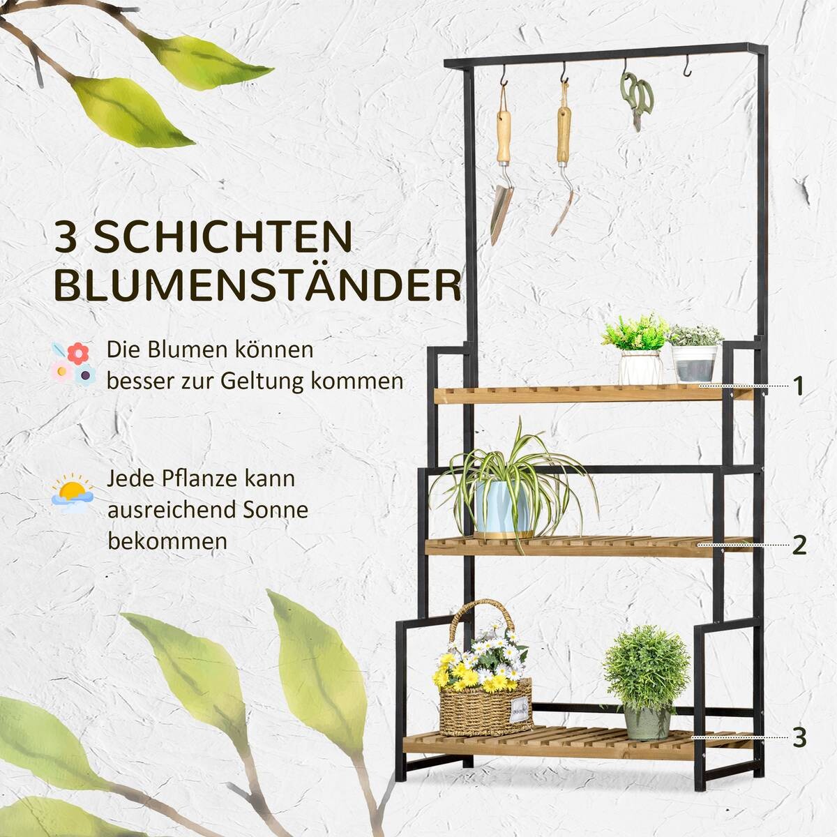 Outsunny Blumenständer natur Holz B/H/L: ca. 36x174x80 cm