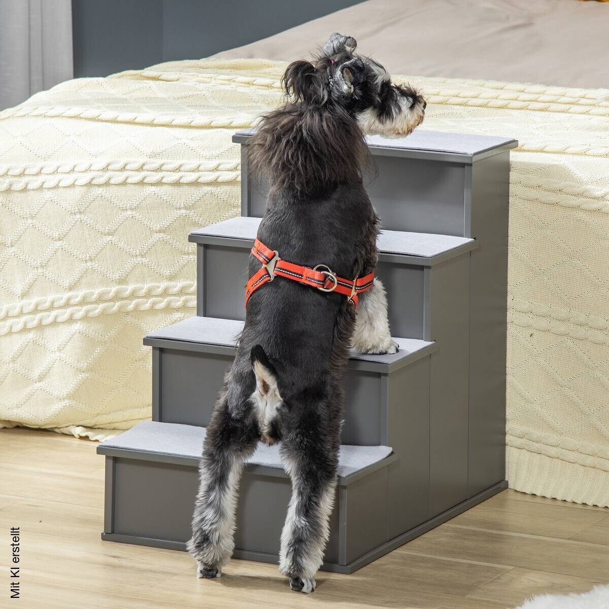 PawHut Haustiertreppe grau Plüsch B/H/L: ca. 59x54,2x40 cm