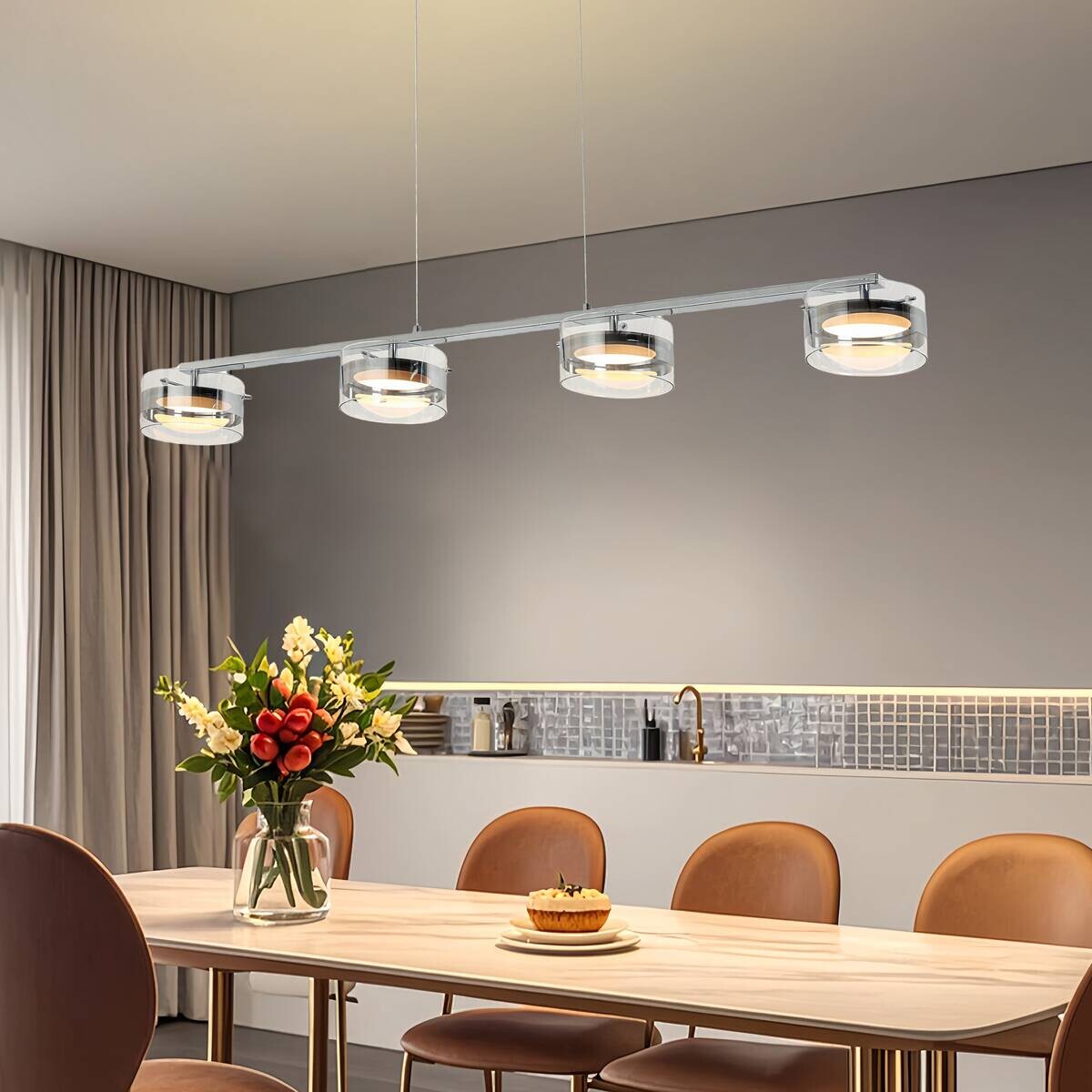 POCOline Pendelleuchte Annabell Chrom Metall Glas B/H: ca. 15x120 cm