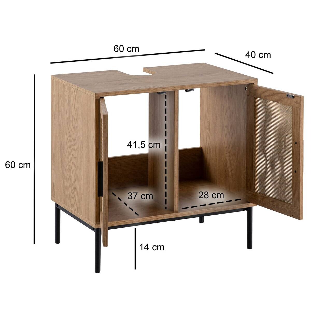 Waschbeckenunterschrank Eiche natur Optik B/H/T: ca. 60x60x40 cm