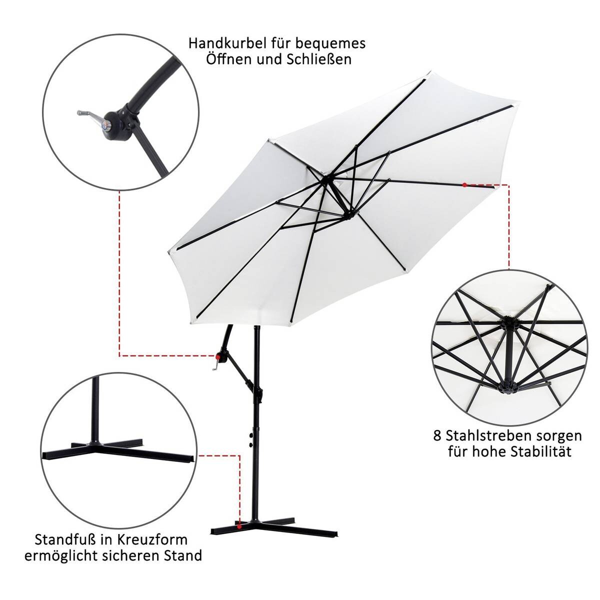 Outsunny Ampelschirm weiß Stahl H/D: ca. 250x300 cm