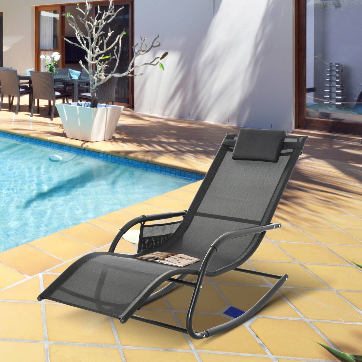 Outsunny Schaukelstuhl schwarz Metall B/H/L: ca. 62x88x150 cm
