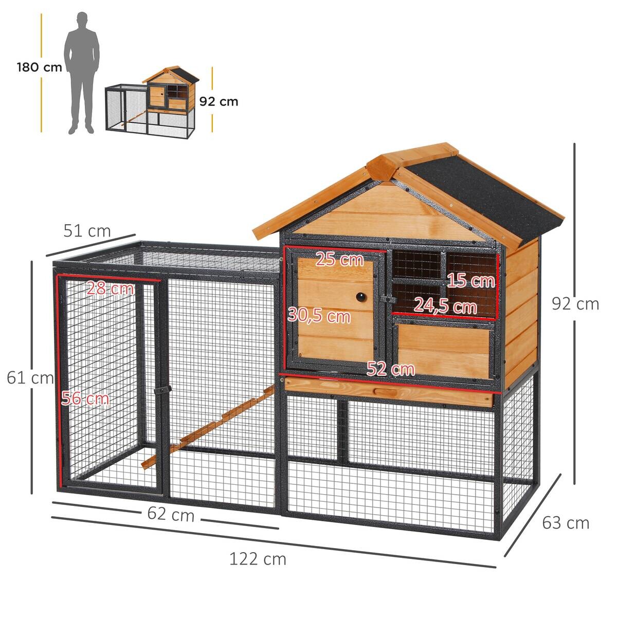 PawHut Stall dunkelgrau Holz B/H/L: ca. 63x122x92 cm