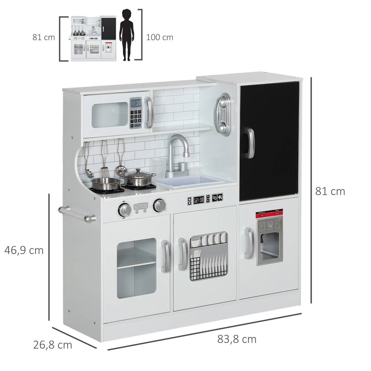 AIYAPLAY Kinderküche weiß B/H/L: ca. 26,8x81x83,8 cm