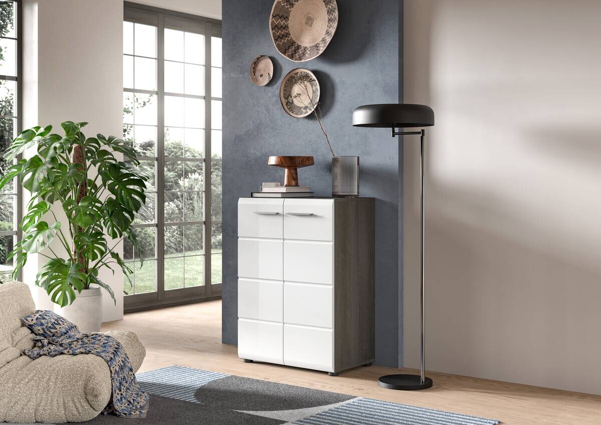 Kommode SALSA Rauchsilber Nachbildung weiß Hochglanz B/H/T: ca. 60x85x37 cm
