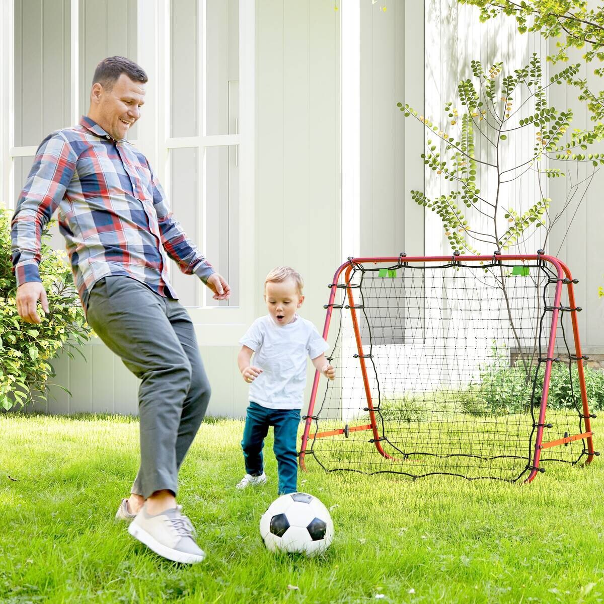 HOMCOM Fußball Rebounder rot Stahl B/H/L: ca. 95x90x100 cm