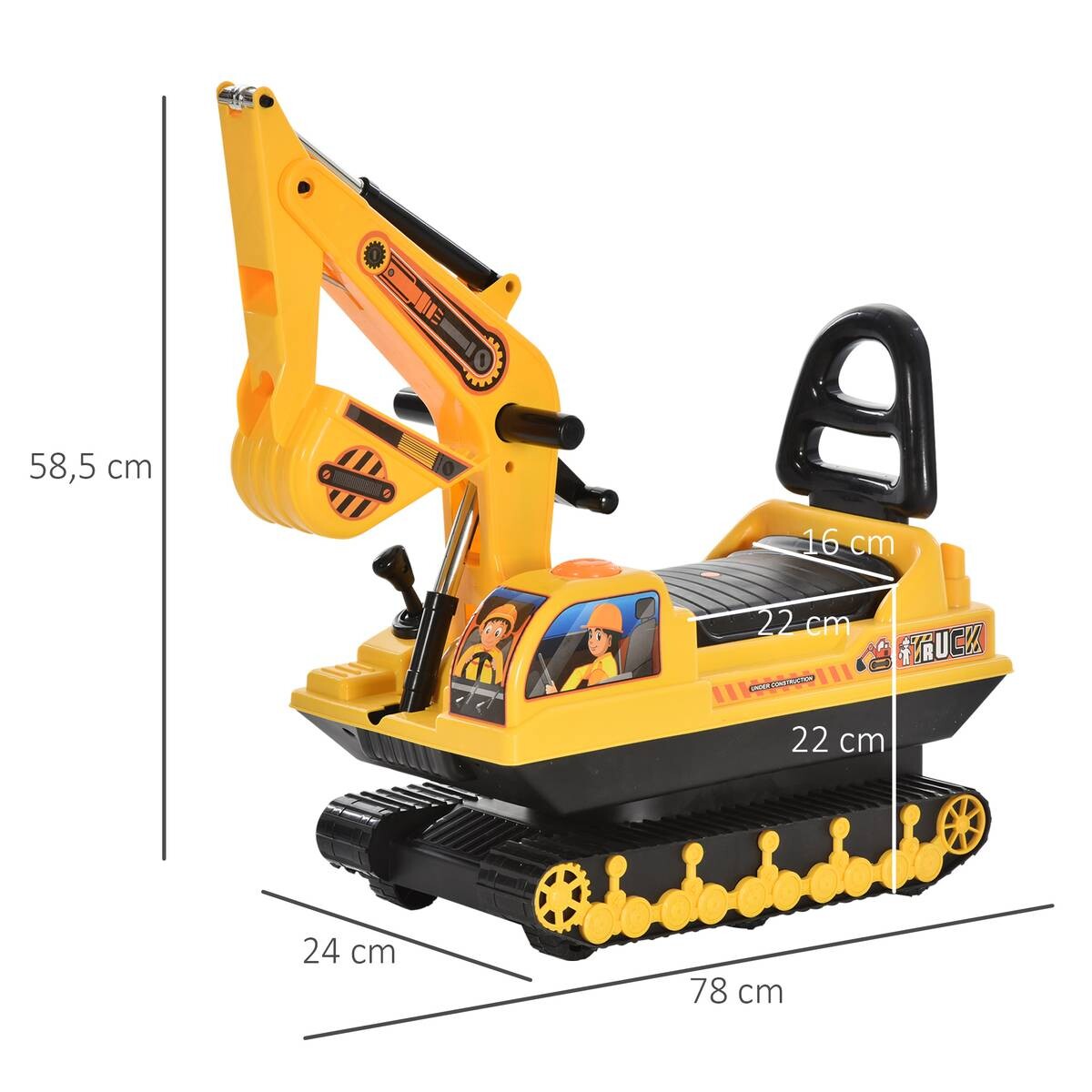 HOMCOM Kinder-Rutscherfahrzeug Bagger gelb B/H/L: ca. 24x58,5x78 cm