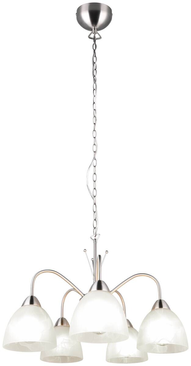 Reality Pendelleuchte Dobby R31055007 weiß nickel Glas Metall PVC H/D: ca. 150x55 cm E27 5 Brennstellen