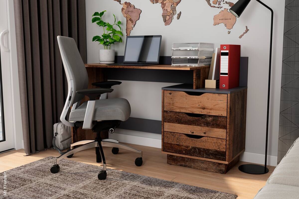 Schreibtisch BELFAST Eiche Old Wood Nachbildung anthrazit B/H/T: ca. 138x83,5x51,5 cm