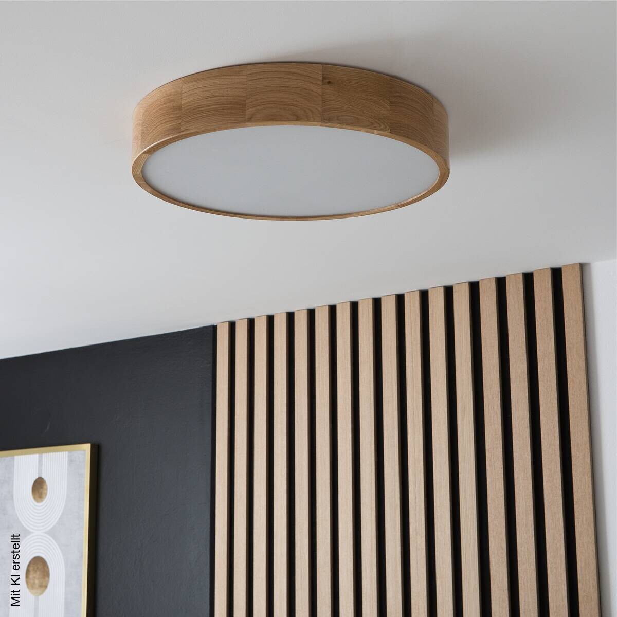 Lamkur Deckenleuchte Eiche Glas Holz B/H/L: ca. 48x48x10 cm