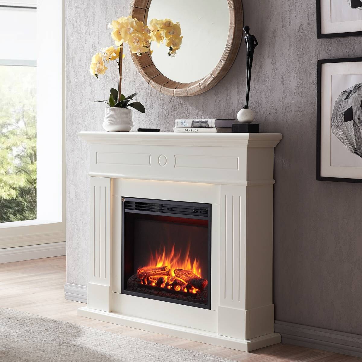 Balderia Elektrischer Kamin Elektrischer-Kamin Leandros weiß MDF B/H/T: ca. 110x95x24,9 cm