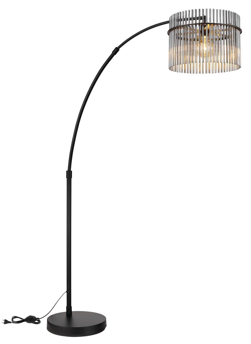 GLOBO Stehlampe mattschwarz Rauch Metall Glas B/H/L: ca. 38x185x120 cm E27 1 Brennstellen
