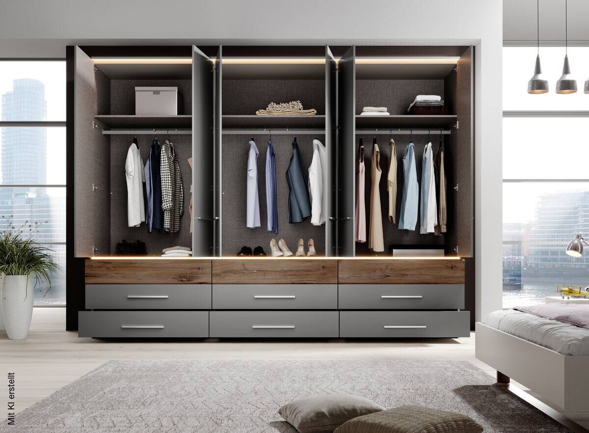 Kleiderschrank Tulsa Arktisgrau Oak Flagstaff Nachbildung B/H/T: ca. 301x229x61 cm
