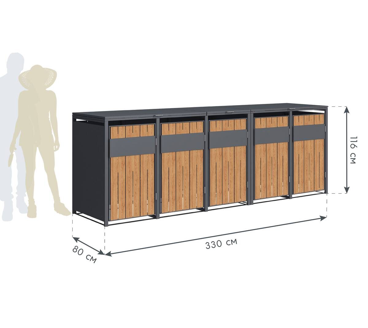 Westmann Mülltonnenbox Varius Holzoptik B/H/L: ca. 330x116x80 cm