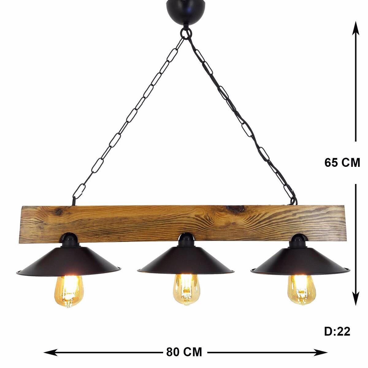 Opviq Pendelleuchte Üc Sapka Avize schwarz nussbaum B/H/T/L: ca. 80x65x22x80 cm E27 3 Brennstellen