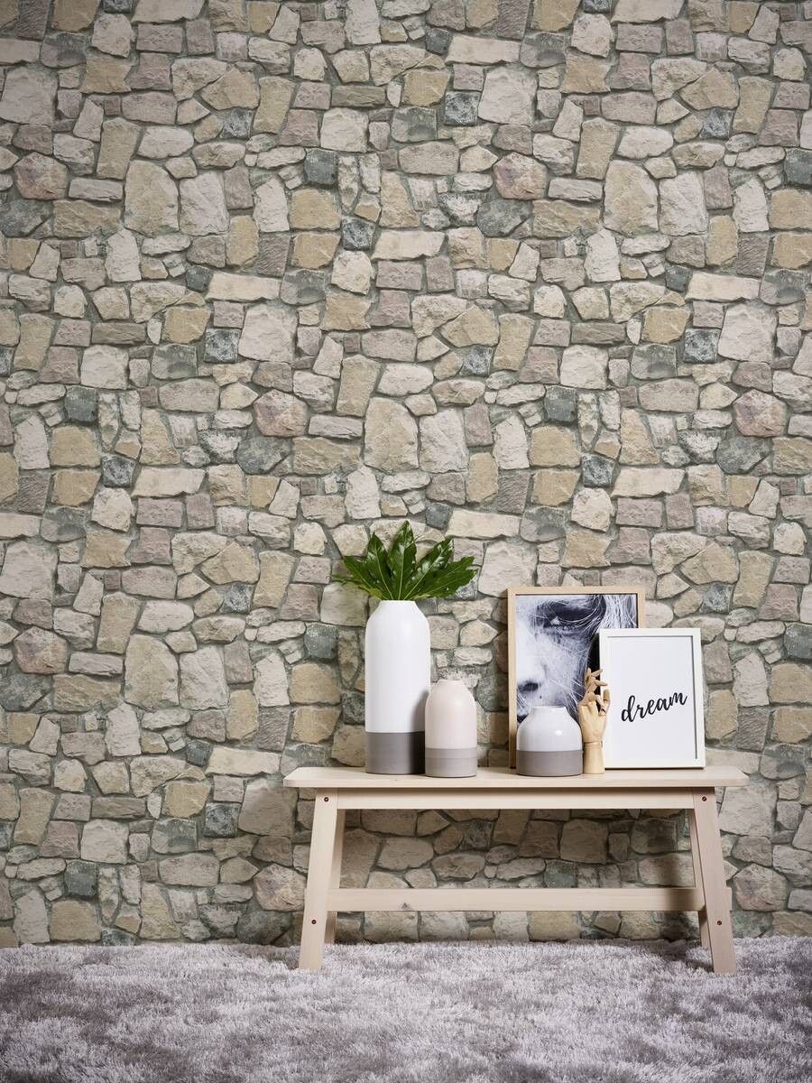 Papiertapete Steinoptik bunt B/L: ca. 53x1005 cm