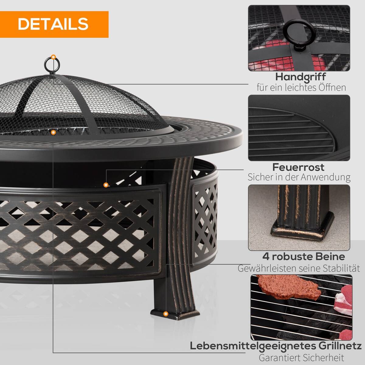 Outsunny Feuerschale schwarz Polyester B/H/L: ca. 81x50x81 cm