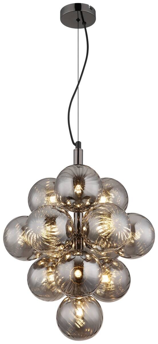 GLOBO LED-Pendelleuchte schwarz Chrom Rauch Glas Metall H/D: ca. 120x39,5 cm 13.0 Brennstellen