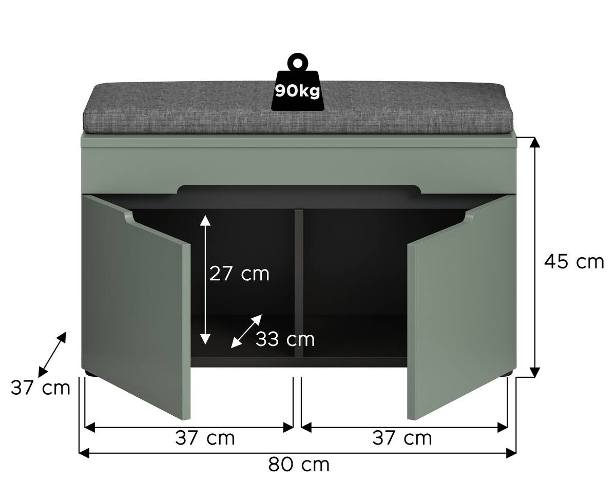 Sitzbank Canu grün basaltgrau Nachbildung B/H/T: ca. 80x45x37 cm