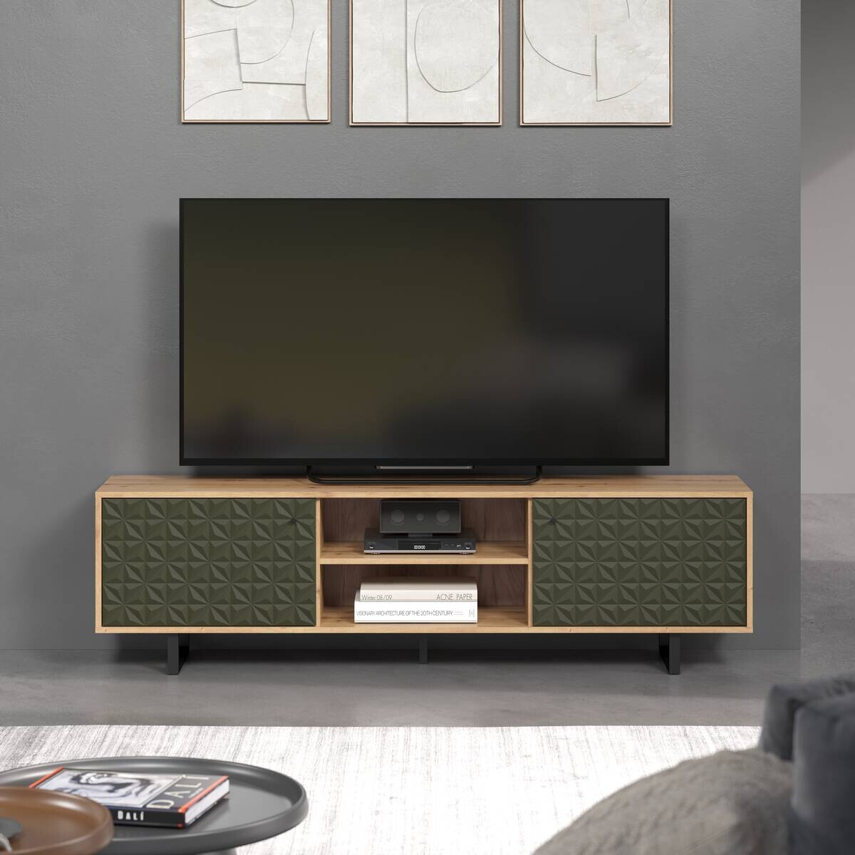 TV-Lowboard Sentra Eiche Artisan Nachbildung grün dunkel B/H/T: ca. 184x52x40 cm