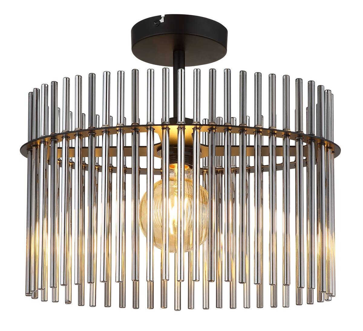 GLOBO Deckenleuchte Rauch mattschwarz Glas Metall B/H/T/L: ca. 22x34x40x40 cm E27 1 Brennstellen
