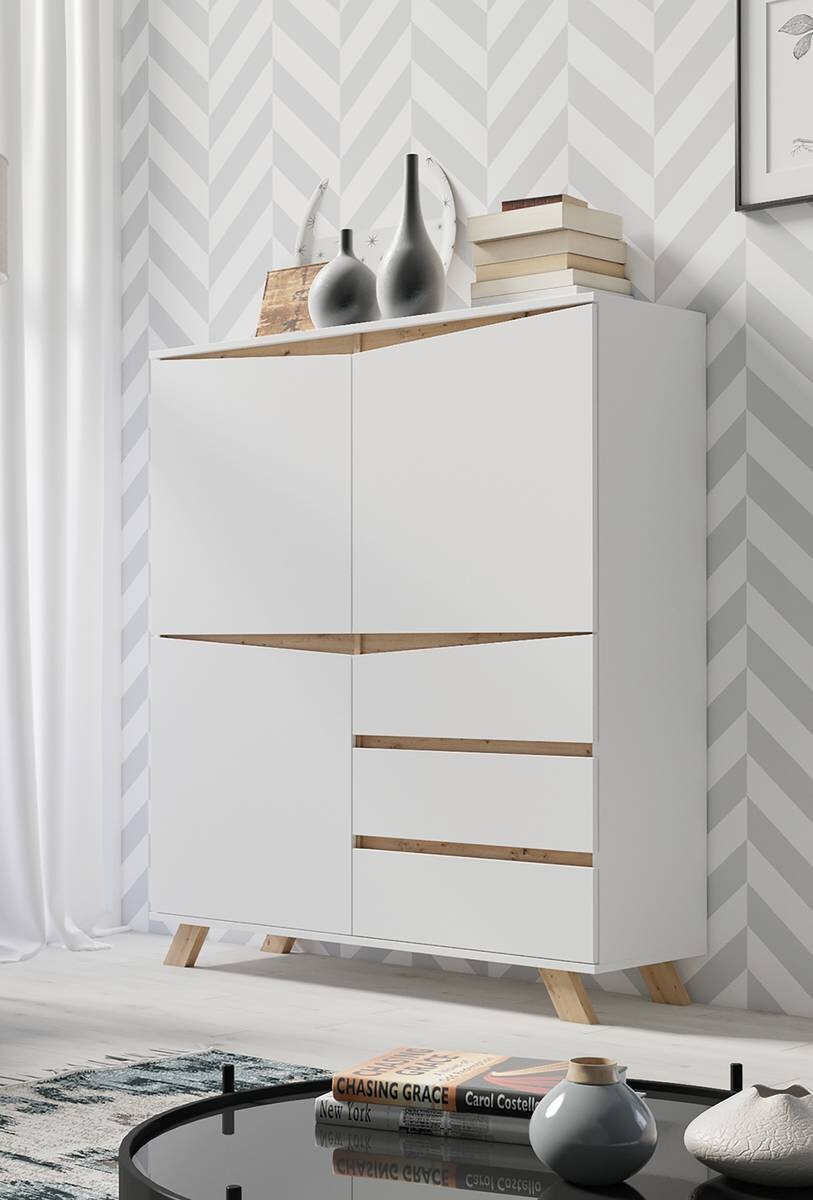 Highboard VALENTIN weiß Eiche Nachbildung B/H/T: ca. 120x142x38 cm