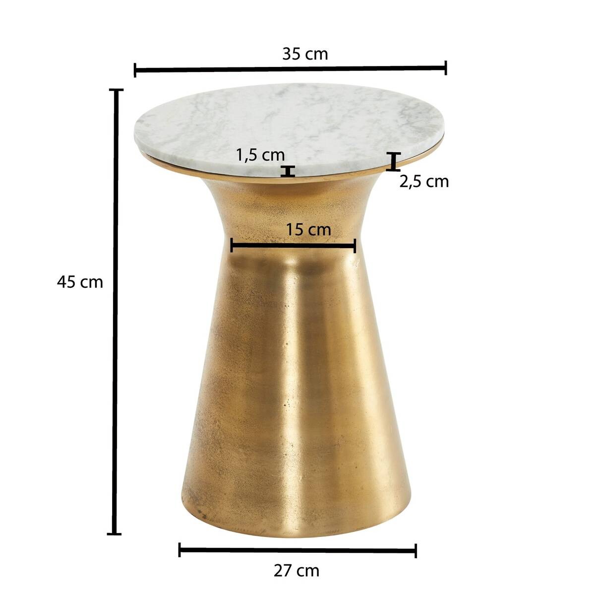 Beistelltisch gold lackiert Optik weiß Marmor Optik Aluminium Marmor B/H/T/S/D: ca. 35x45x35x1,5x35 cm