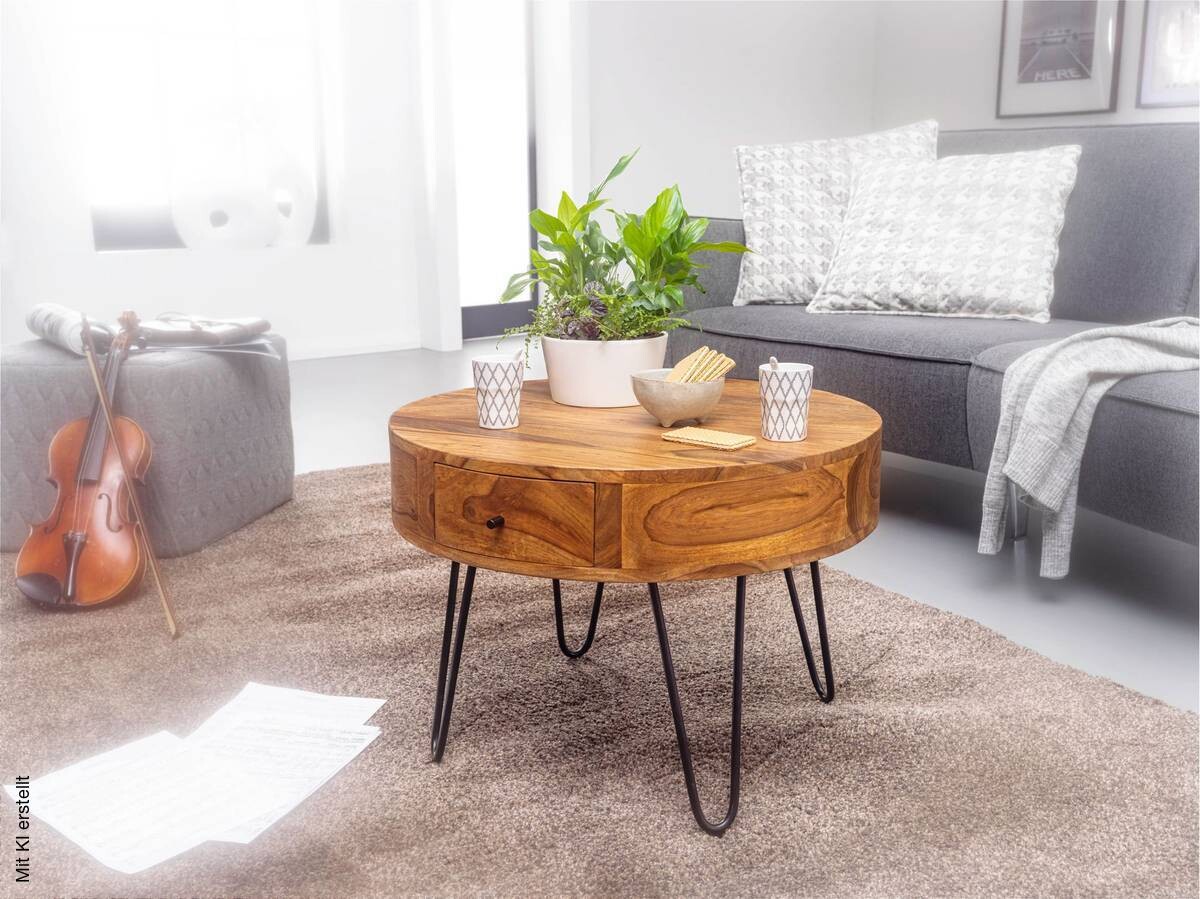 Couchtisch natur schwarz pulverbeschichtet B/H/T: ca. 60x44,5x60 cm