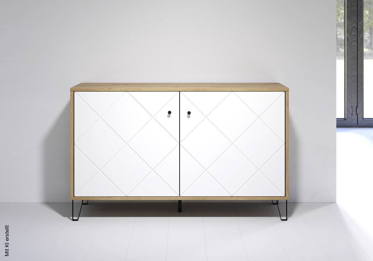 Kommode Touch Eiche Artisan Nachbildung weiß matt B/H/T: ca. 123x76x40 cm