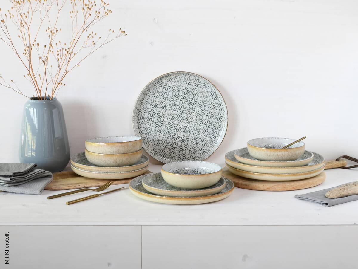 CreaTable Tafelservice Uno Emiliana grau Steinzeug 12 tlg.