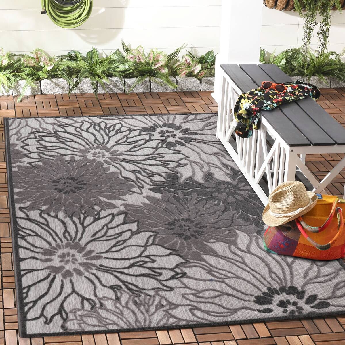 Sanat Outdoorteppich FLORAL grau B/L: ca. 140x200 cm